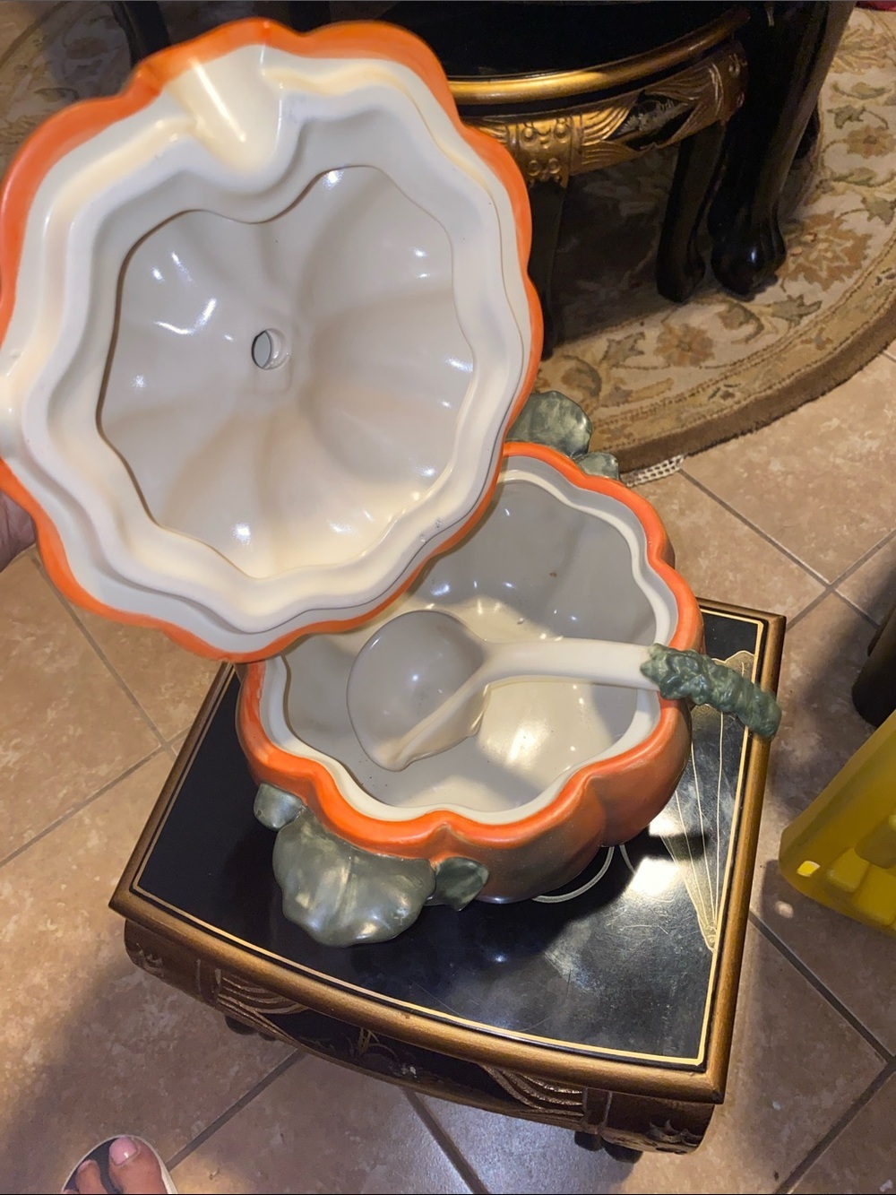 Studio Nova Ceramic Pumpkin Fall Harvest Tureen with Leaf Handle - Orange - Picture 5 of 9